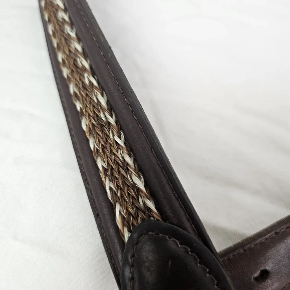 Brown Leather Belt Mens Braided Horsehair Inlay Western Cowboy Equestrian 37-40
